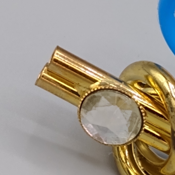 Gold Knot Bar Brooch Rhinestone Double Barrel Vtg - Picture 4 of 15